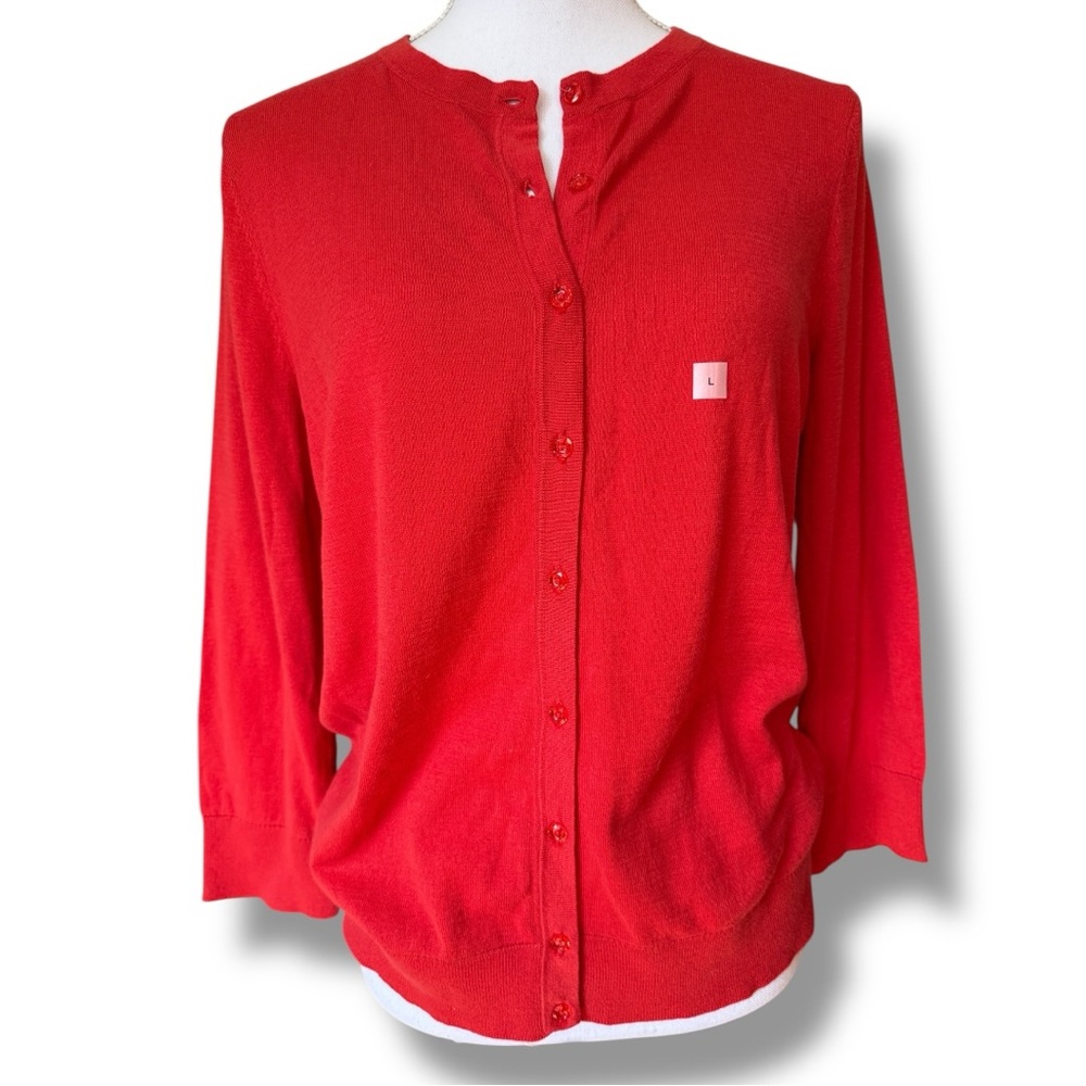 LOFT Vibrant Vermillion Women's Button Up Cardigan Thin Sweater Sz L